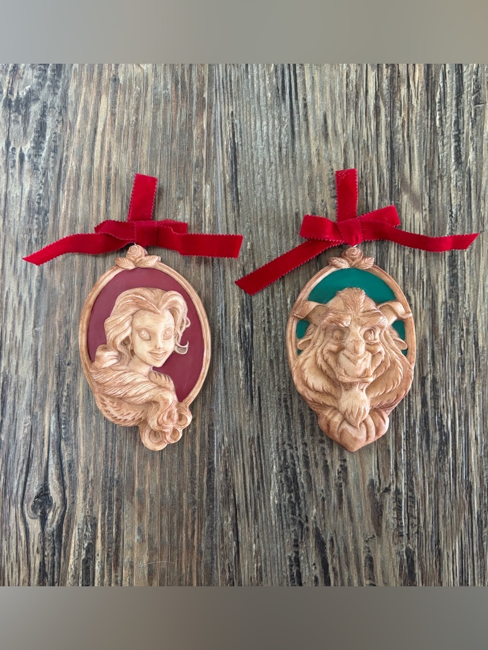 Vtg Applause Disney Beauty & The Beast Enchanted Christmas Cameo Ornament Set